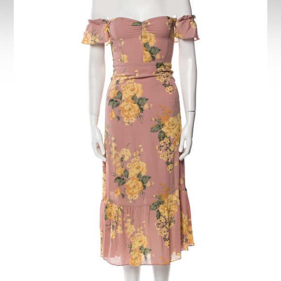 Reformation butterfly maxi dress in gwendolyn patter pink yellow floral ruffles - Picture 2 of 7